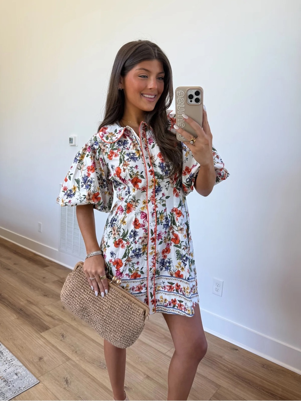 The Muse Boutique - White Floral Midi Dress with Multicolor Blooms